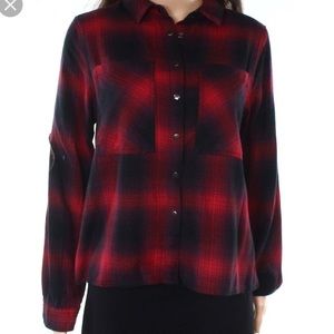 Topshop cropped checkered button up flannel